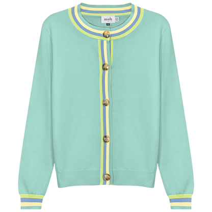 Crew Neck Knit Contrast Stripe Cardigan Mint