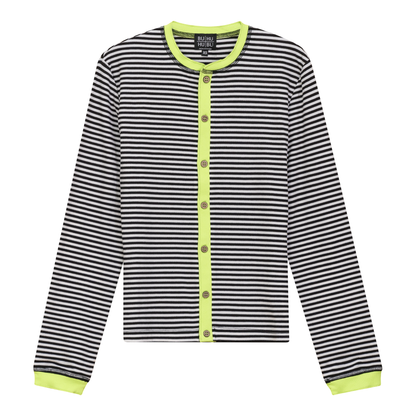 Striped Ribbed Contrast Cardigan Black White