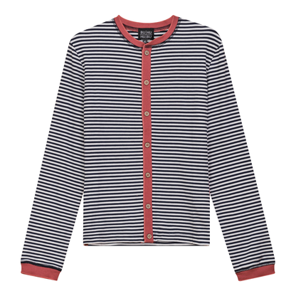 Striped Ribbed Contrast Cardigan Dark Denim White