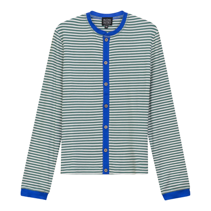 Striped Ribbed Contrast Cardigan Mint White