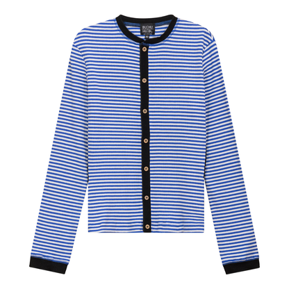 Striped Ribbed Contrast Cardigan Sapphire White