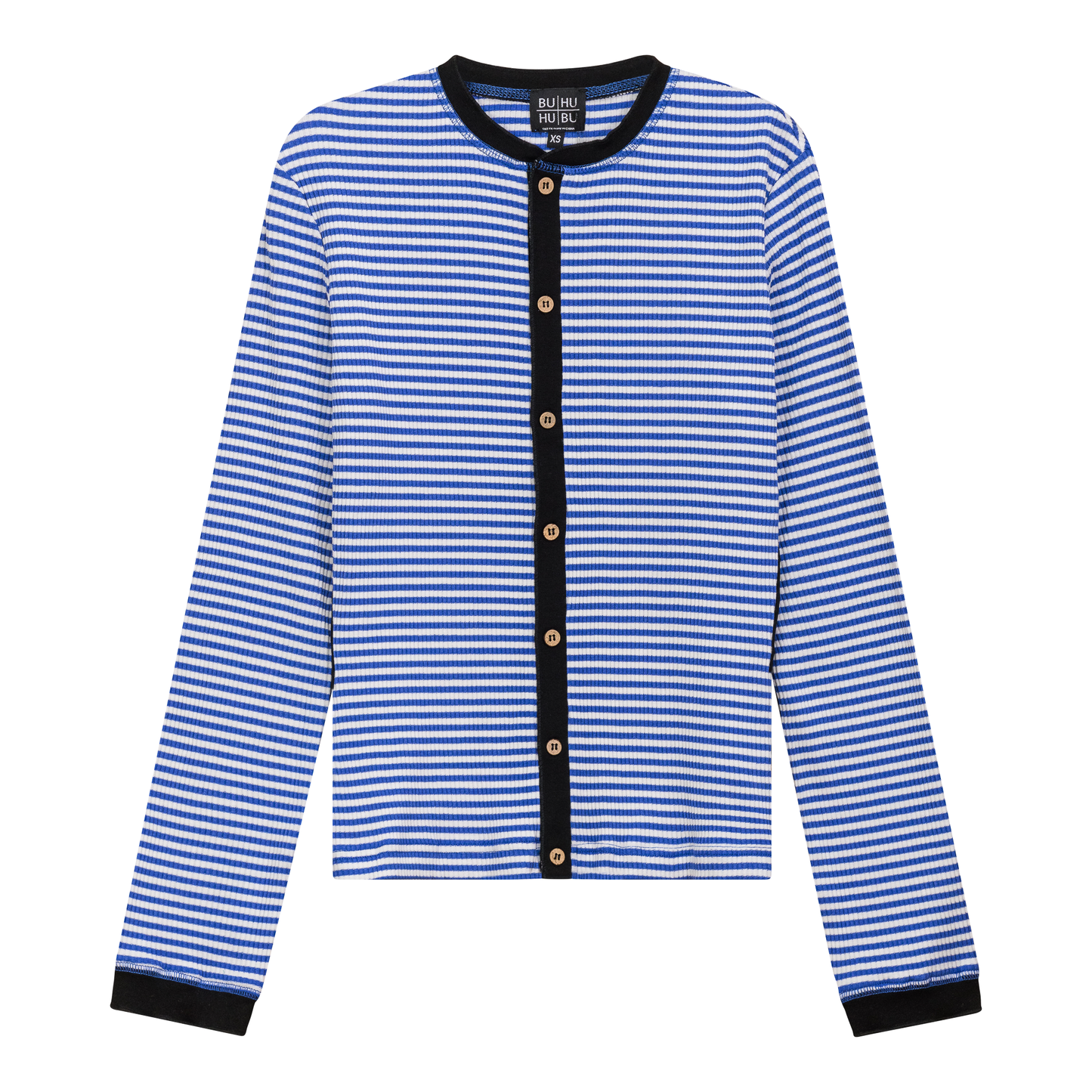Striped Ribbed Contrast Cardigan Sapphire White