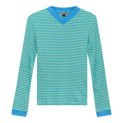 Striped V Neck Contrast Tee Blue Mint