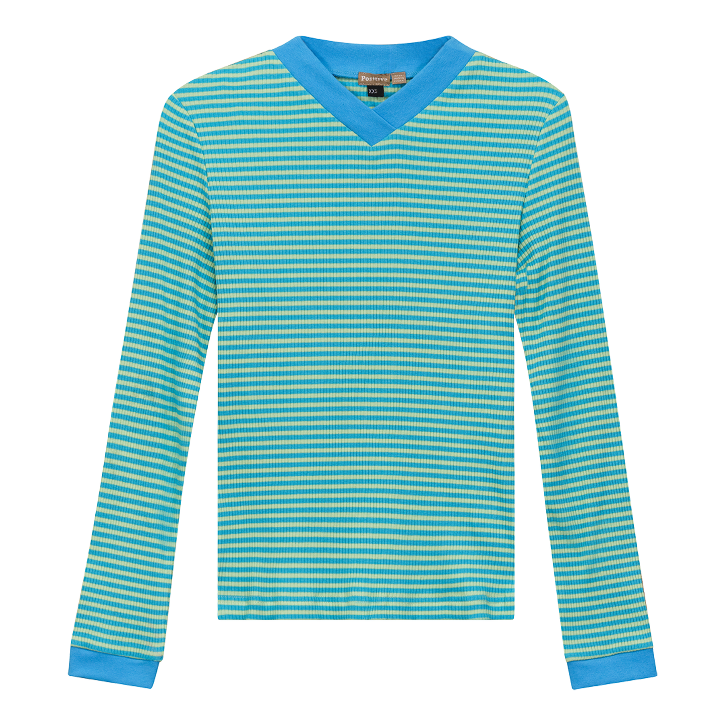 Striped V Neck Contrast Tee Blue Mint