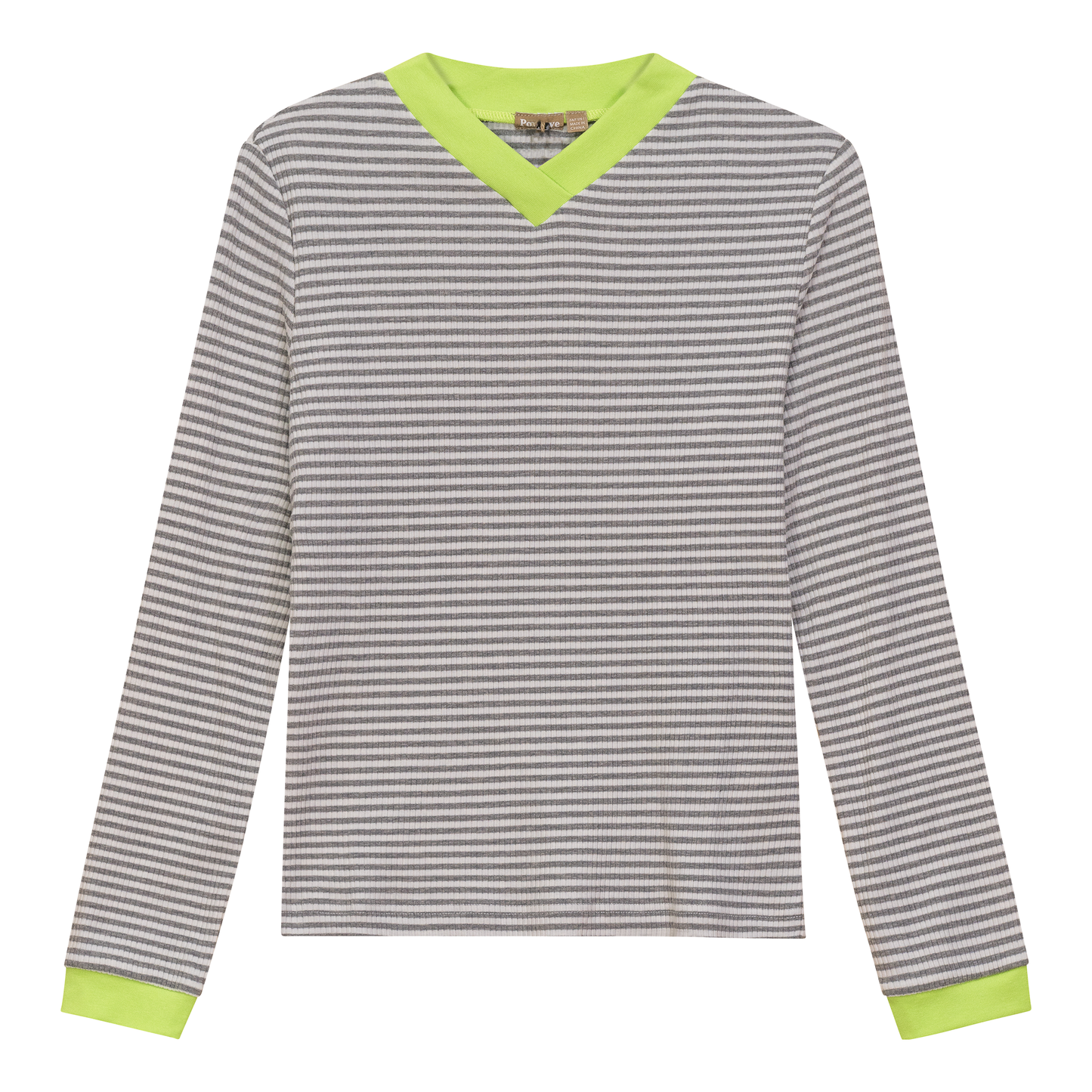 Striped V Neck Contrast Tee Grey White