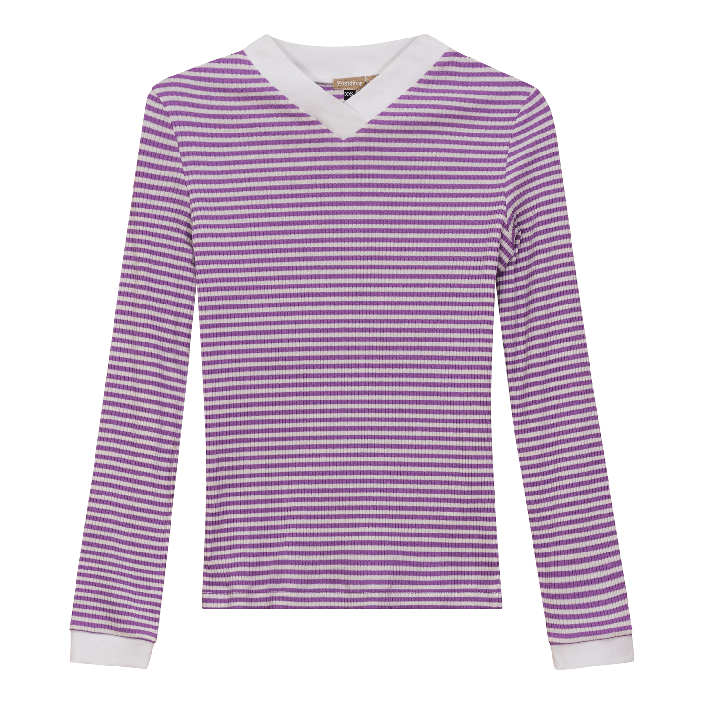 Striped V Neck Contrast Tee Lavender White