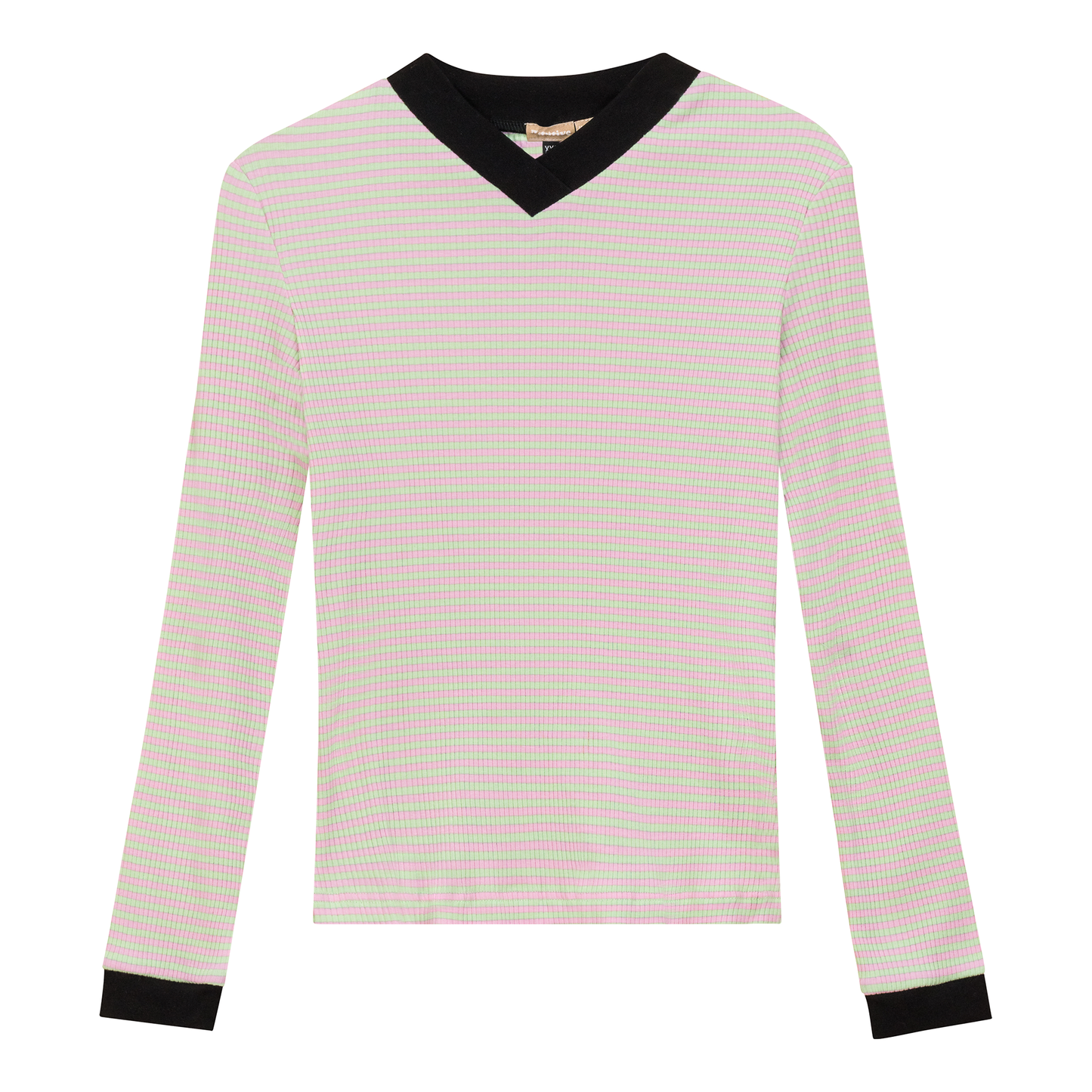 Striped V Neck Contrast Tee Pink Mint