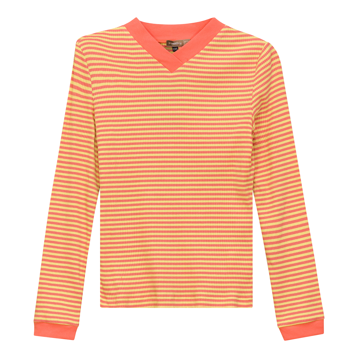 Striped V Neck Contrast Tee Yellow Salmon