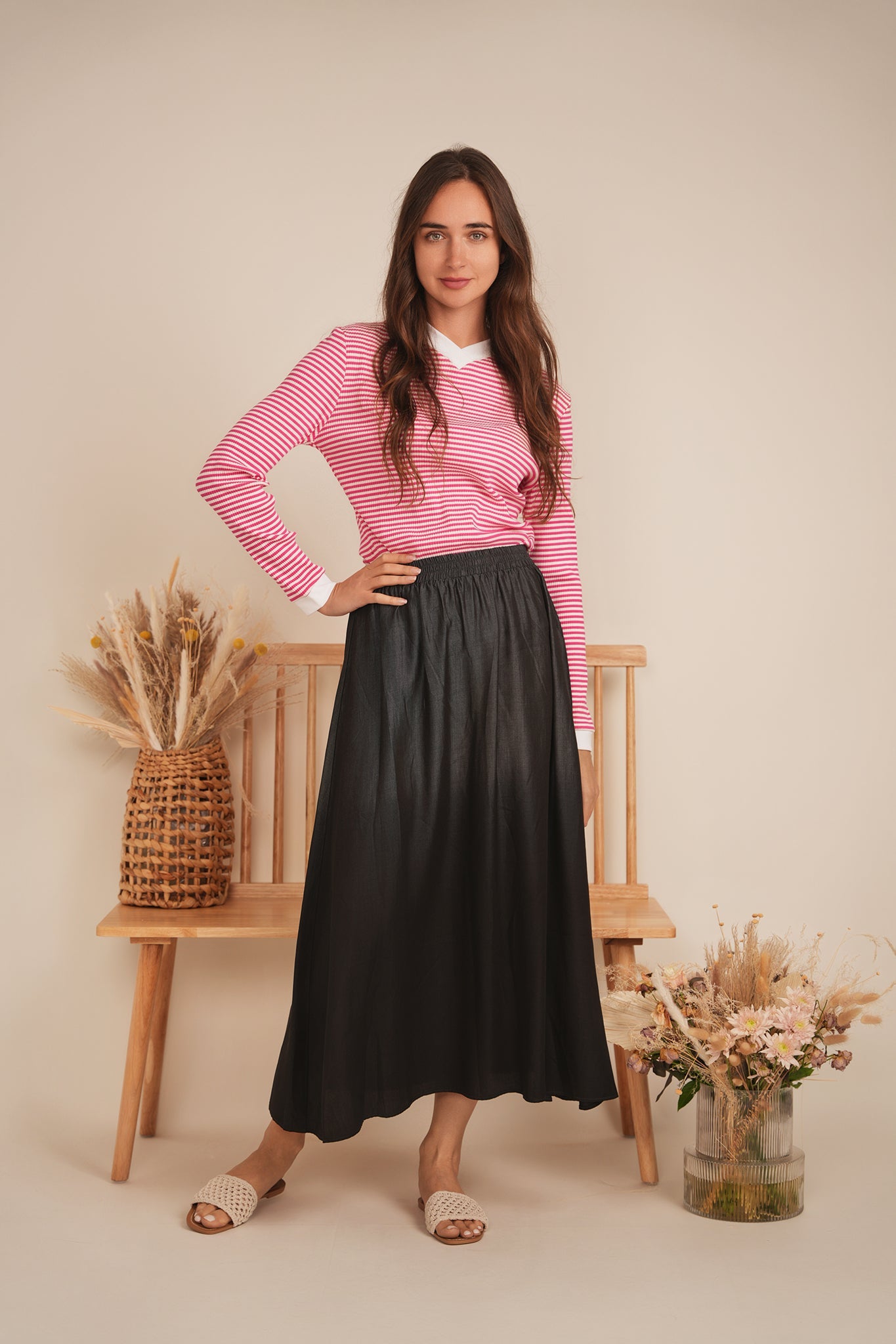 Striped V Neck Contrast Tee