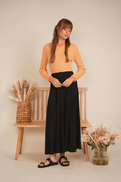 Striped V Neck Contrast Tee