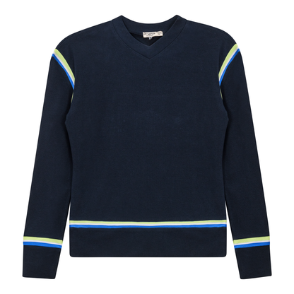 V Neck Striped Tape Top Dark Denim