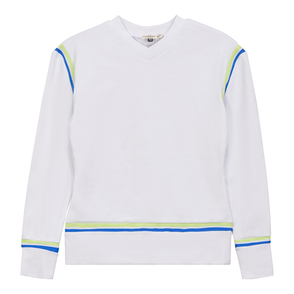 V Neck Striped Tape Top White