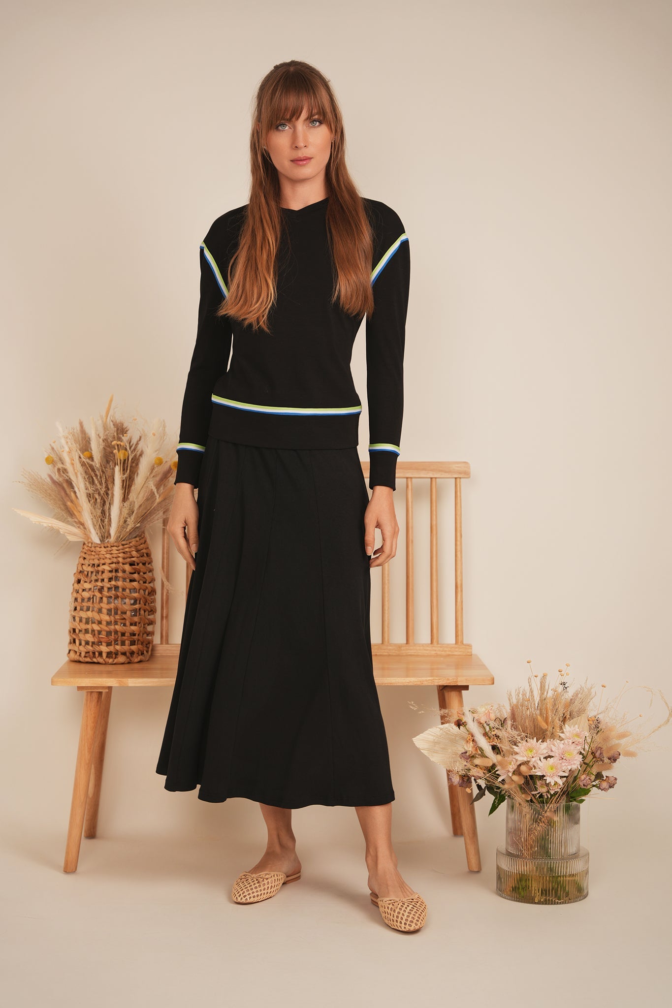 V Neck Striped Tape Top