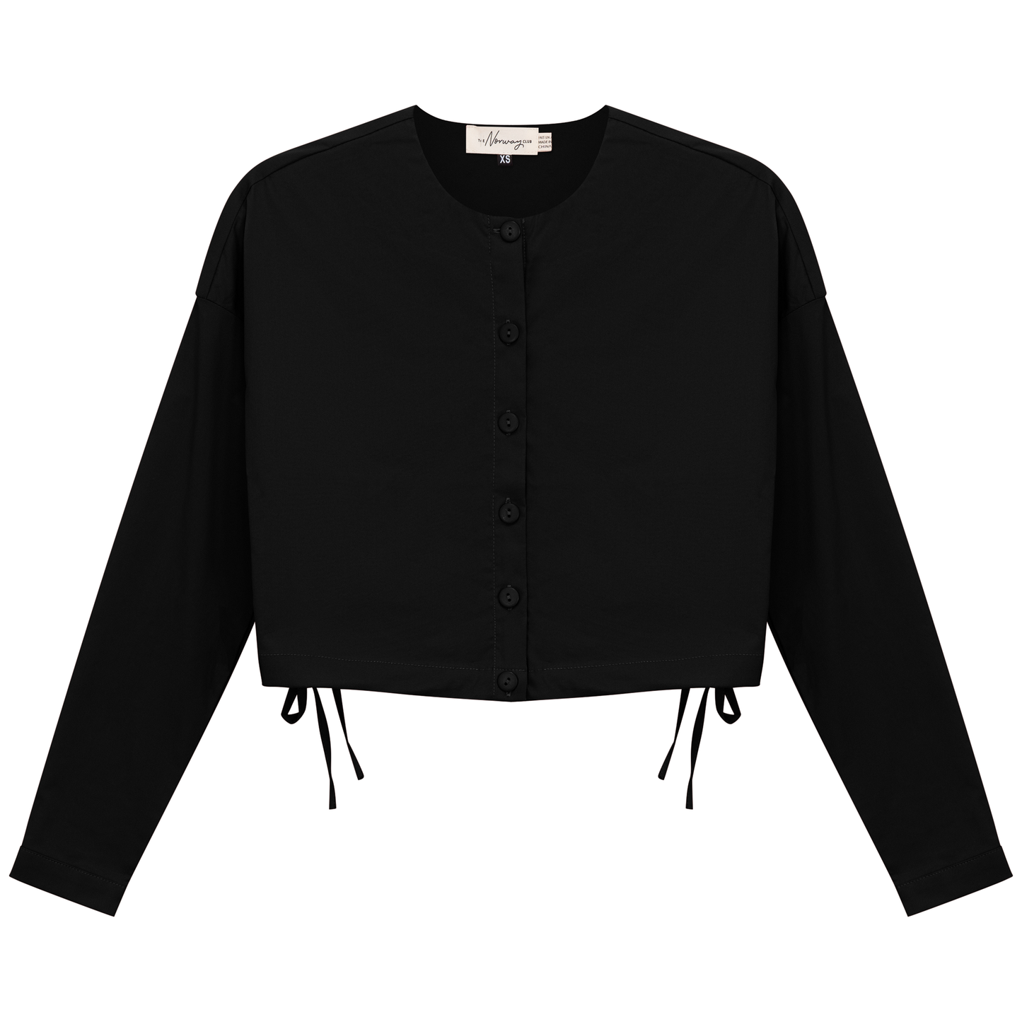 Cotton Cropped Side Tie Blouse Black