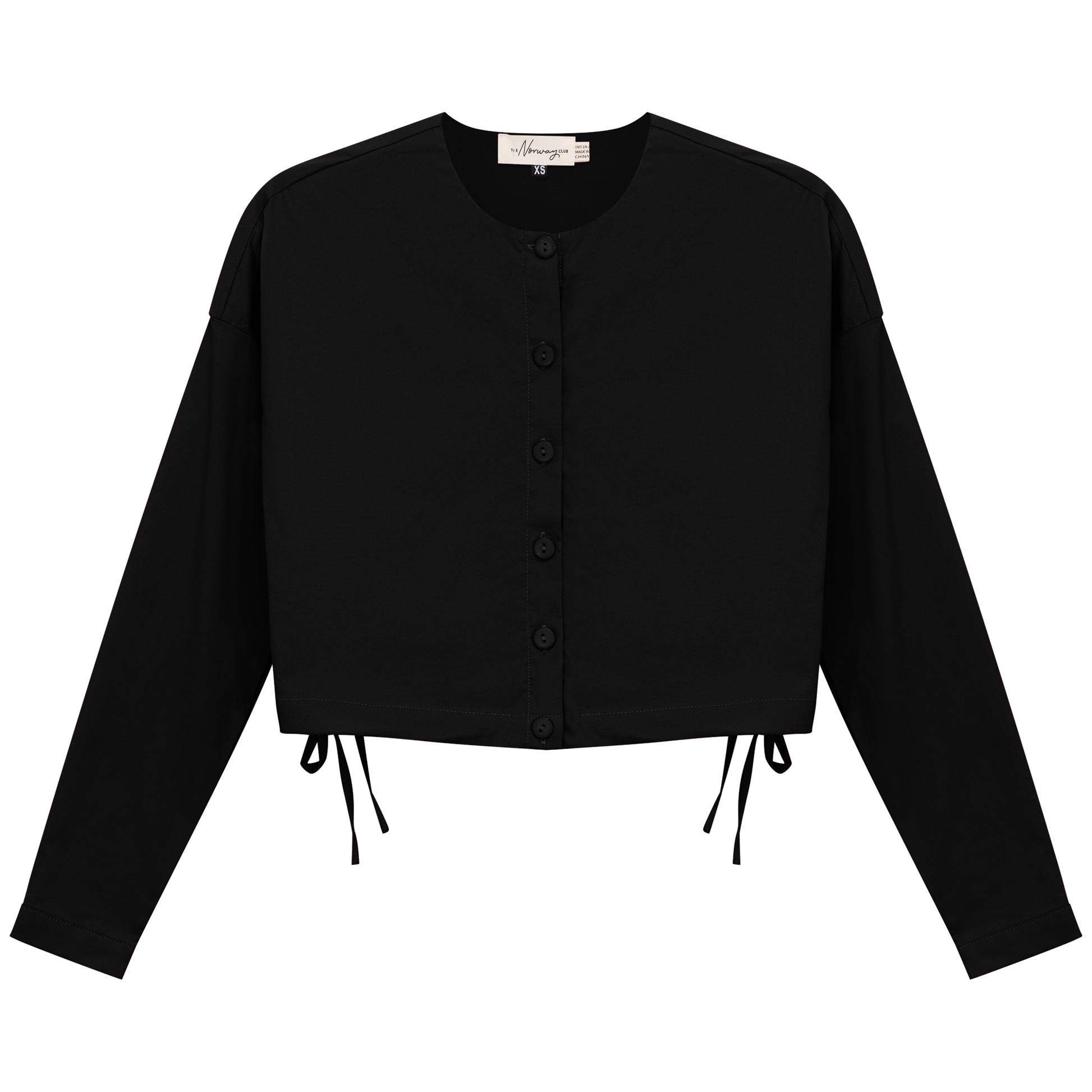 Cotton Cropped Side Tie Blouse Black
