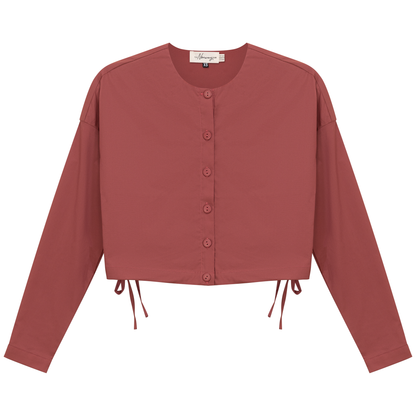 Cotton Cropped Side Tie Blouse Champagn