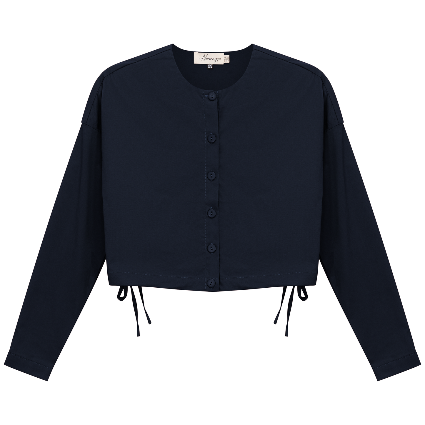 Cotton Cropped Side Tie Blouse Dark Navy