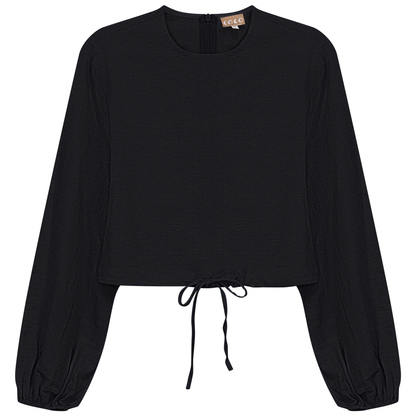 Cropped Linen Scrunch Tie Top Black
