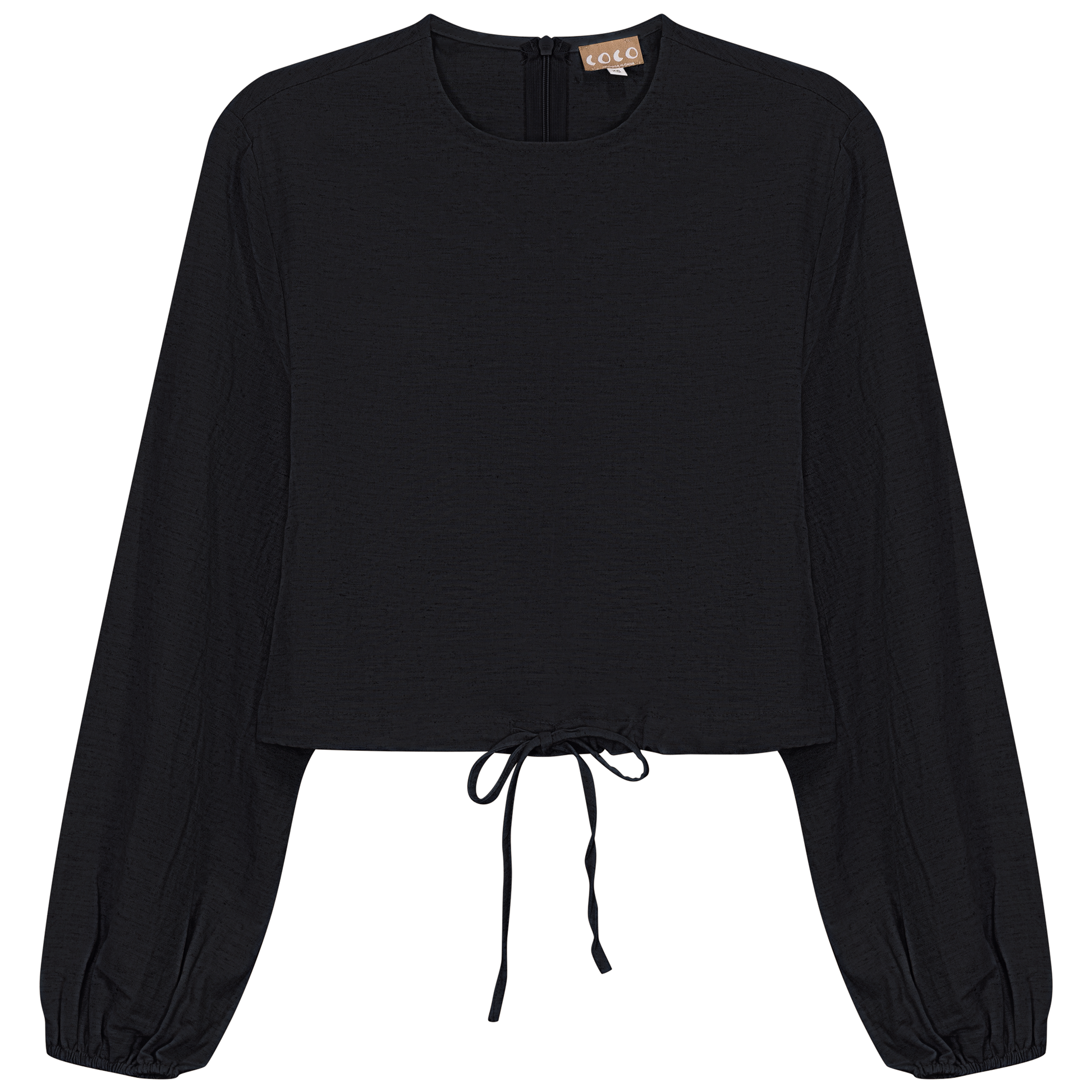 Cropped Linen Scrunch Tie Top Black