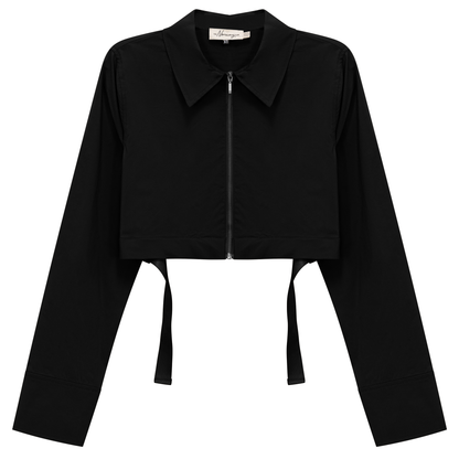 Cotton Cropped Ribbon Jacket Black