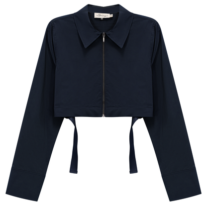 Cotton Cropped Ribbon Jacket Dark Navy