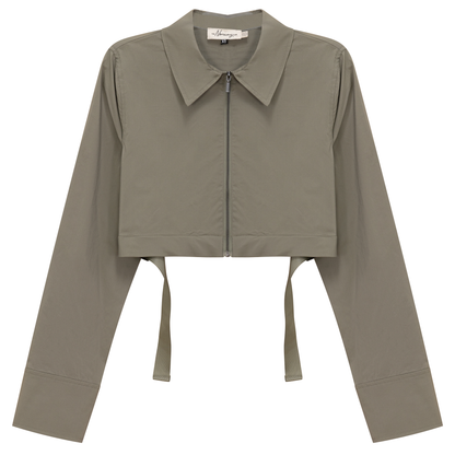 Cotton Cropped Ribbon Jacket Stone