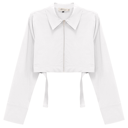 Cotton Cropped Ribbon Jacket White