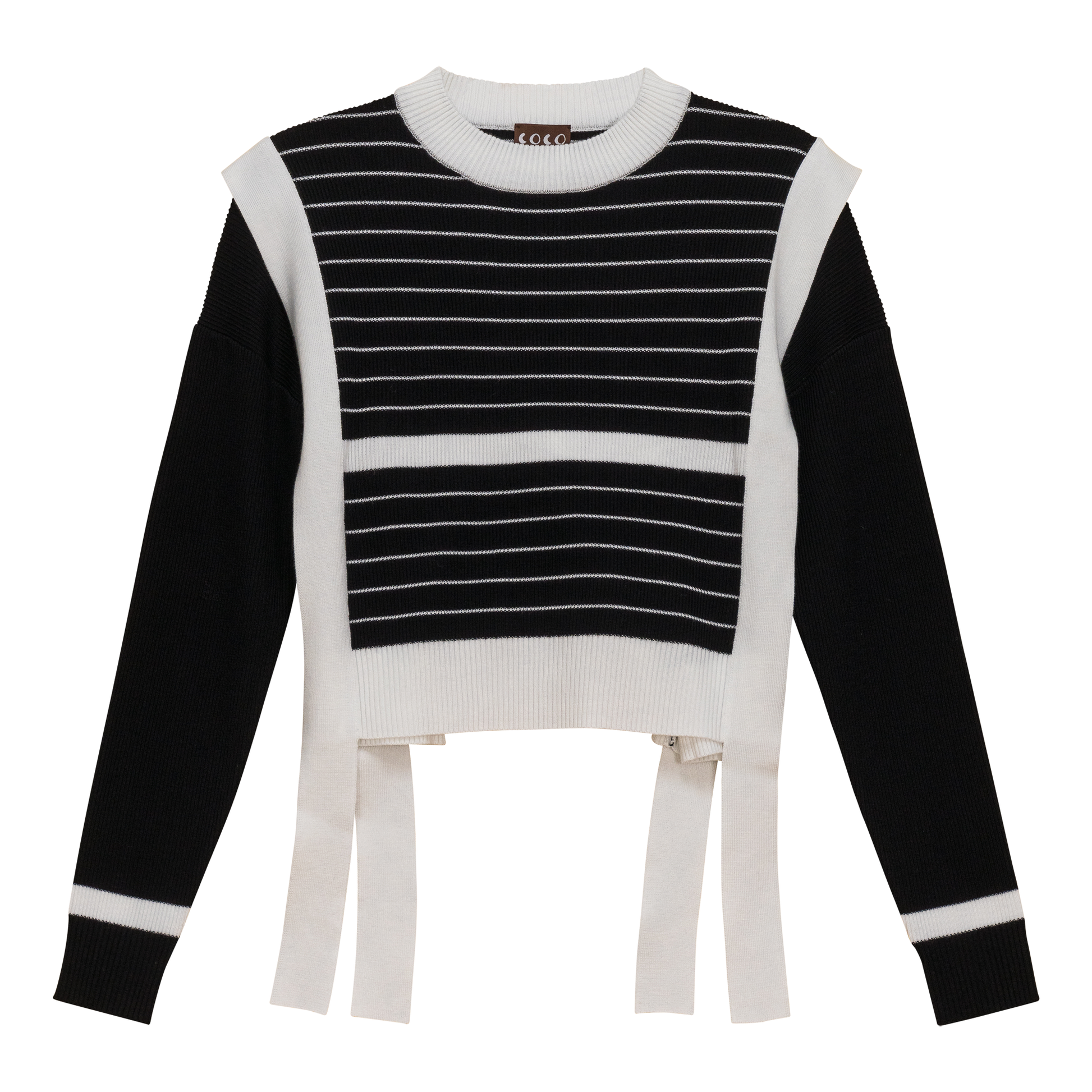 Striped Belt Sweater Black White