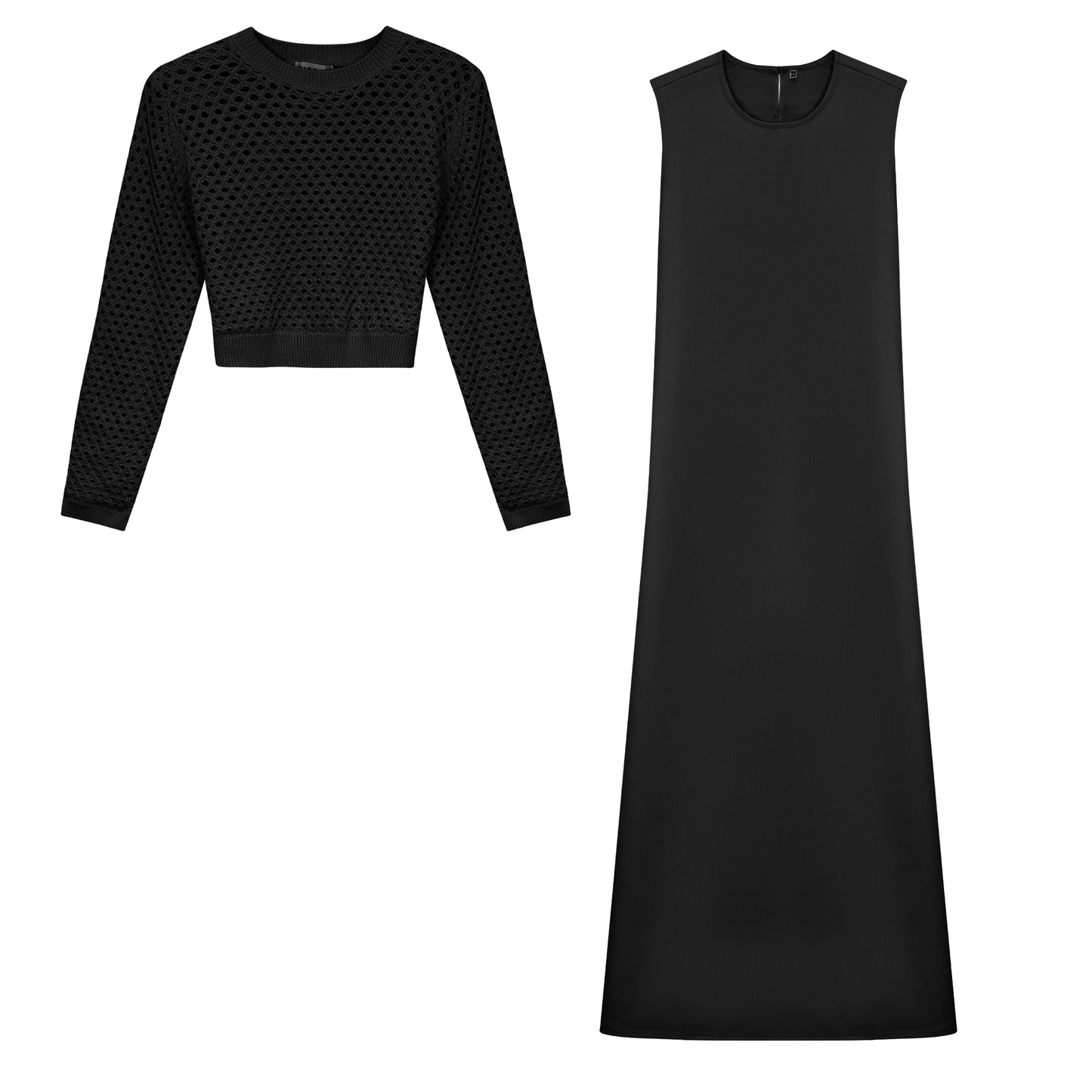 Net Knit Midi Jumper Set Black