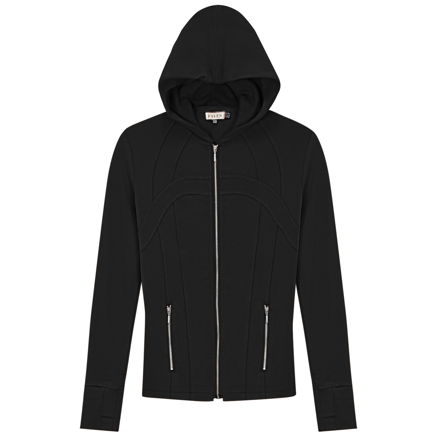 Seam Hoodie Zip Up Sweatshirt Black