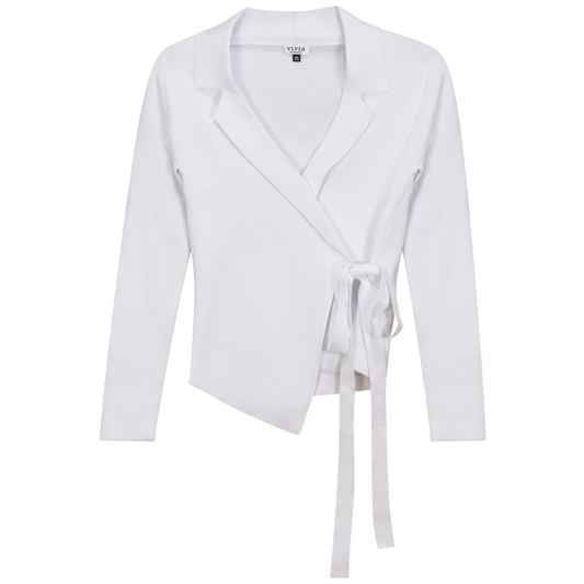 Cropped Wrap Jacket Sweater White