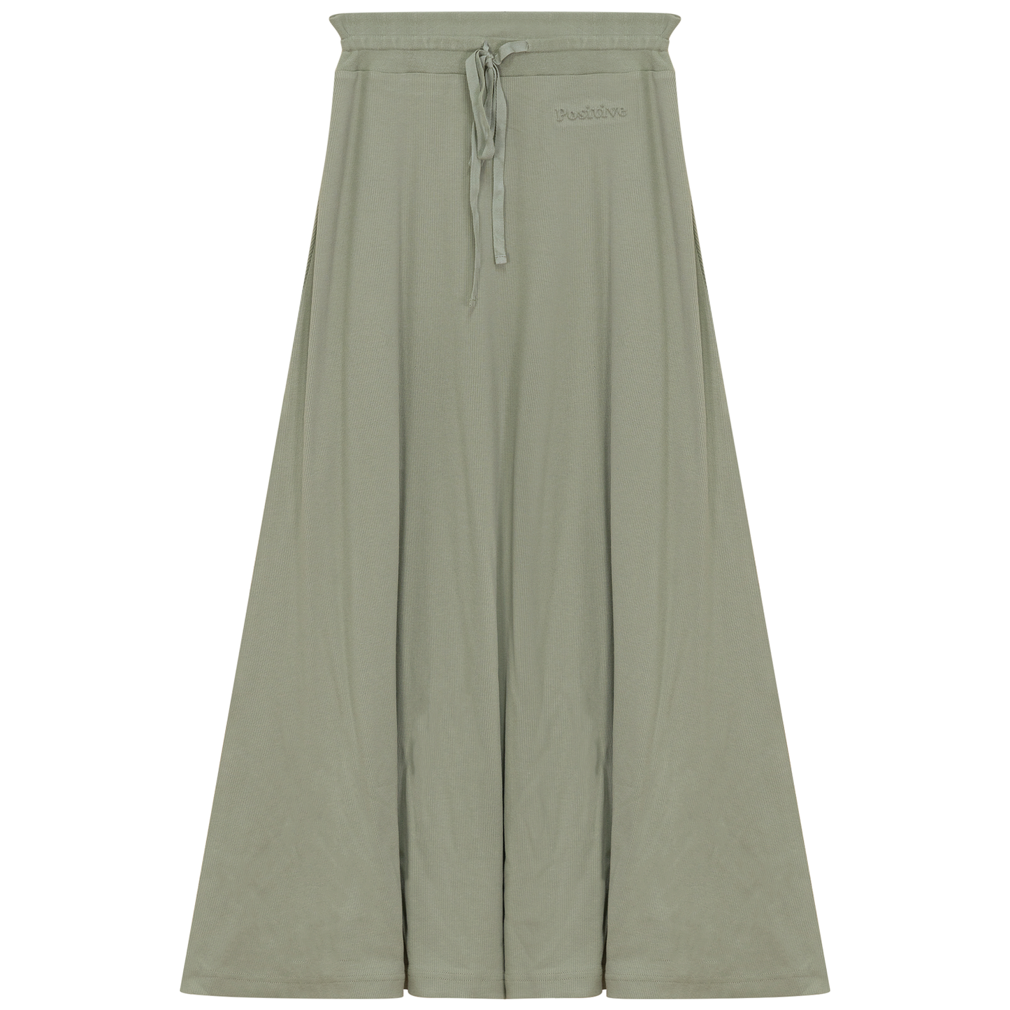 Ribbed Midi Drawstring A Line Skirt Basil