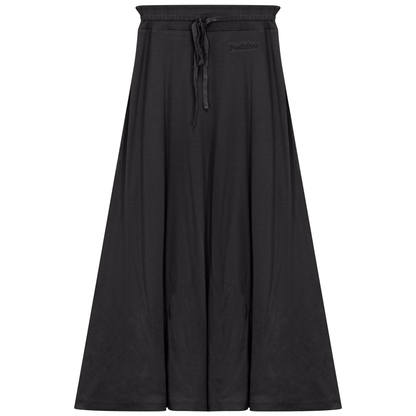 Ribbed Midi Drawstring A Line Skirt Black