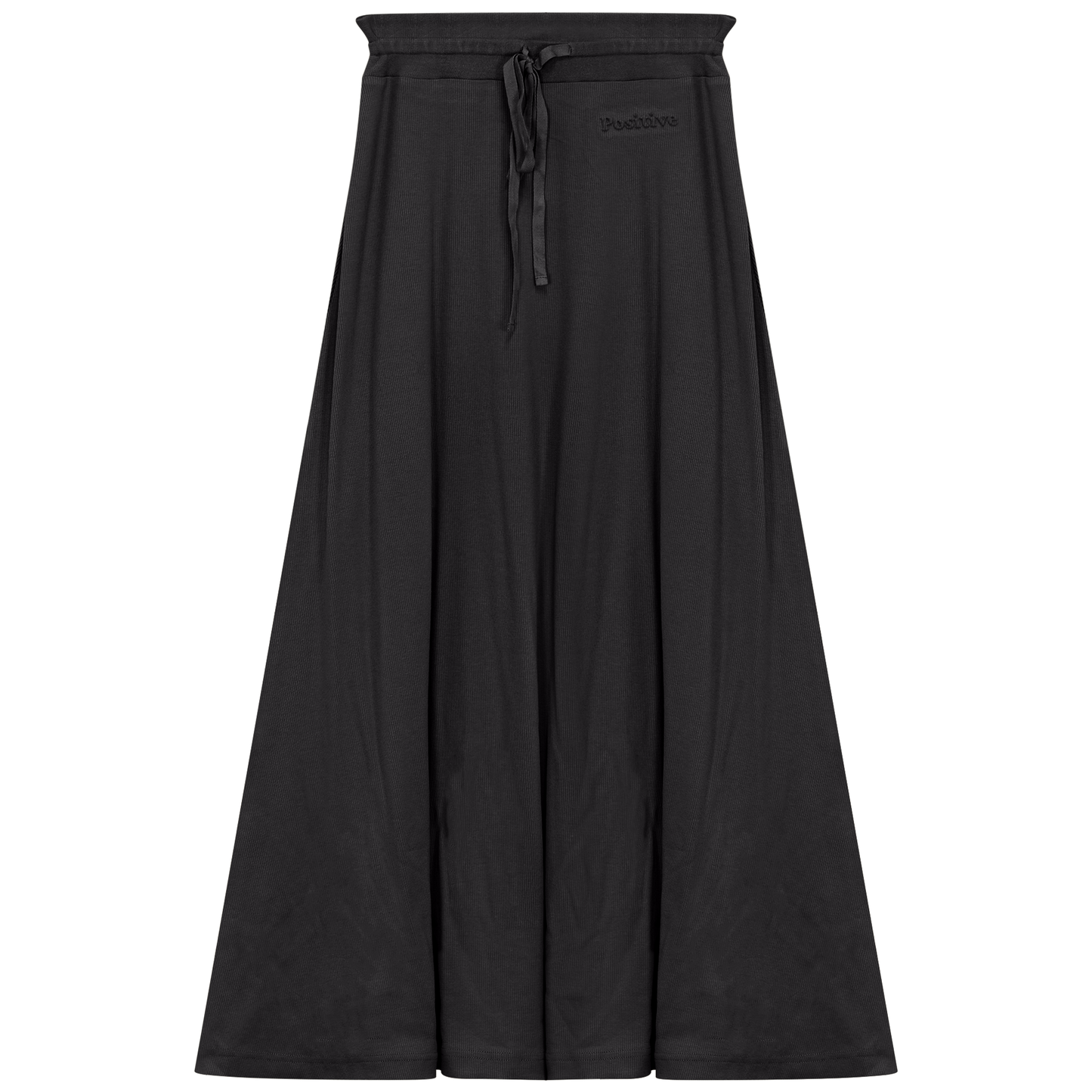 Ribbed Midi Drawstring A Line Skirt Black