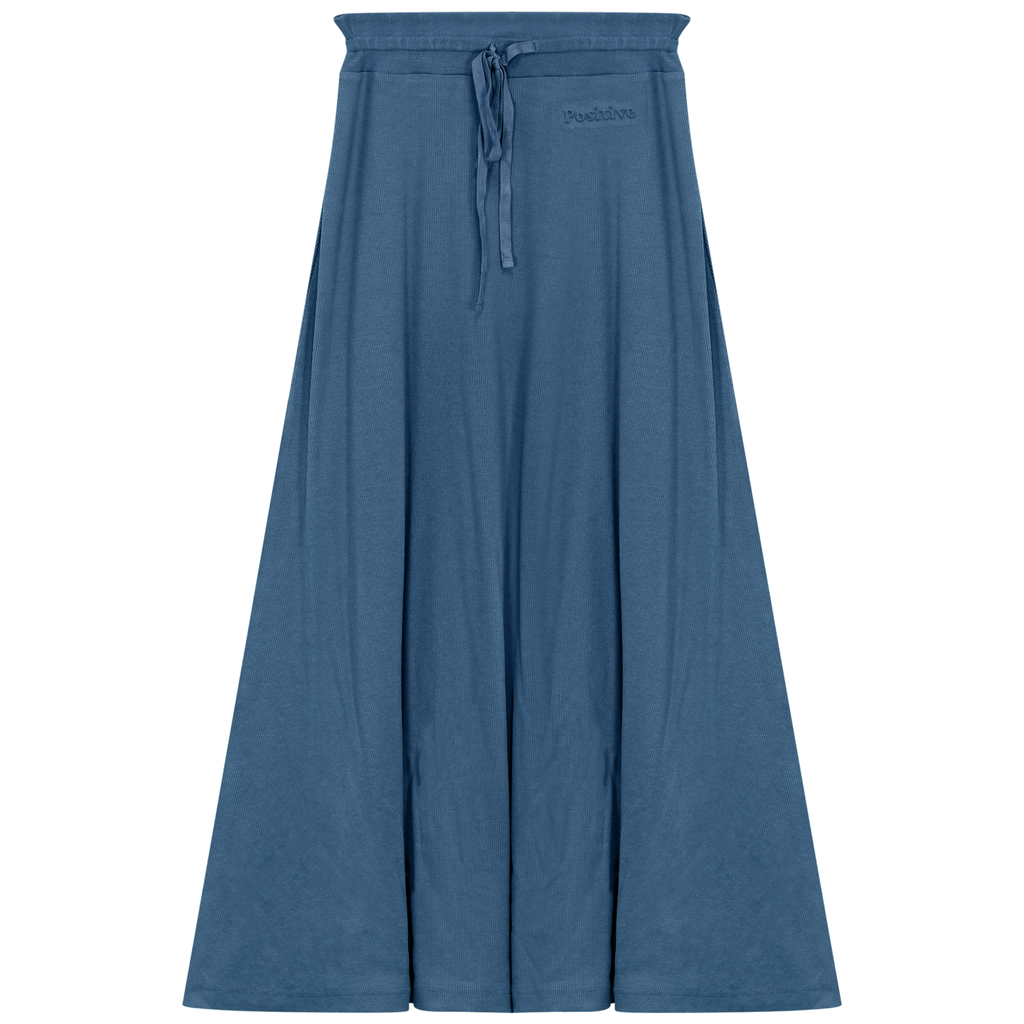 Ribbed Midi Drawstring A Line Skirt Chambray