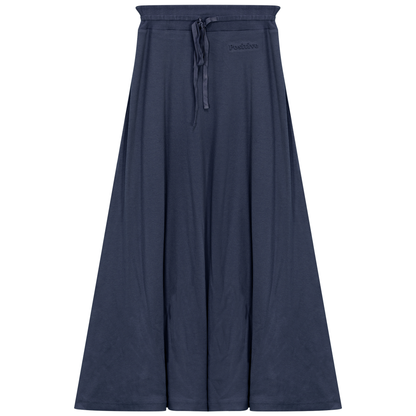 Ribbed Midi Drawstring A Line Skirt Dark Navy