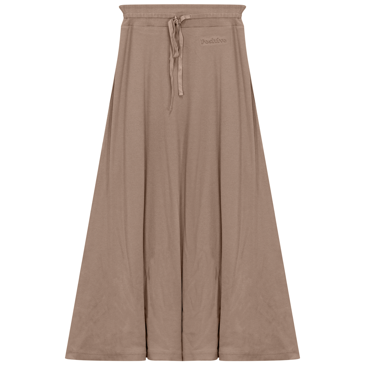 Ribbed Midi Drawstring A Line Skirt Sand