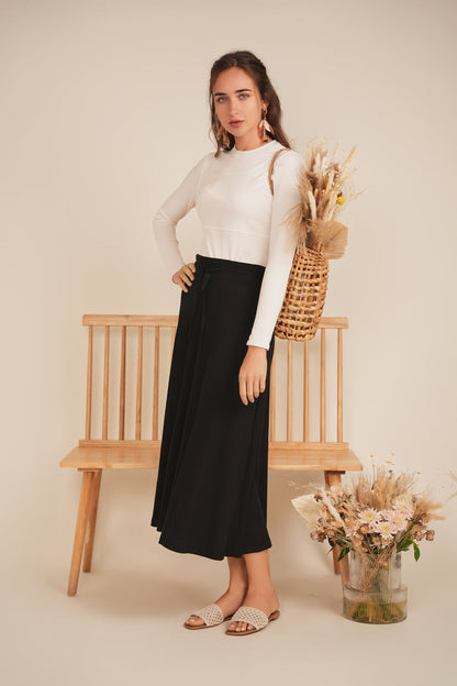 Ribbed Midi Drawstring A Line Skirt