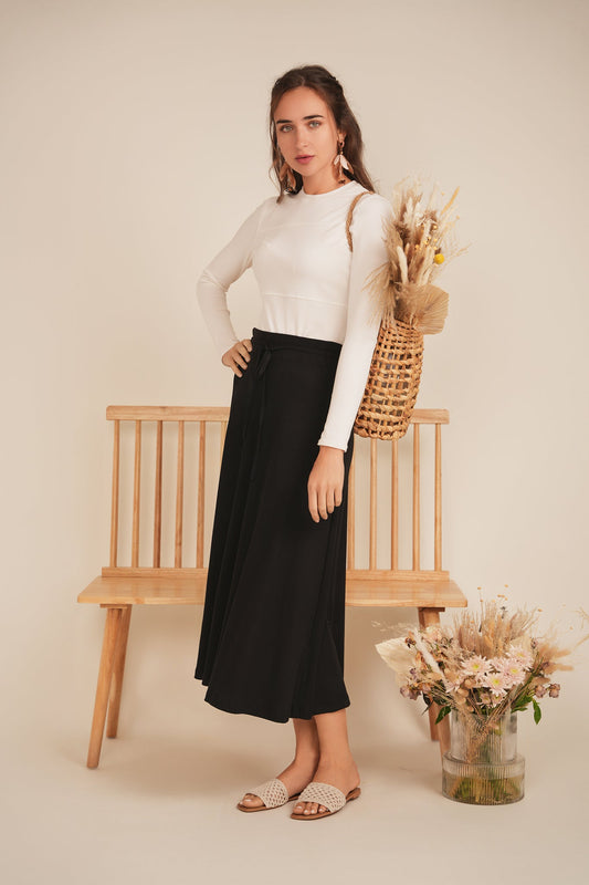 Ribbed Midi Drawstring A Line Skirt