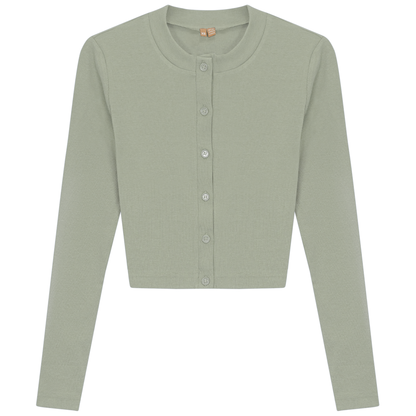 Ribbed Cropped Cardigan Basil
