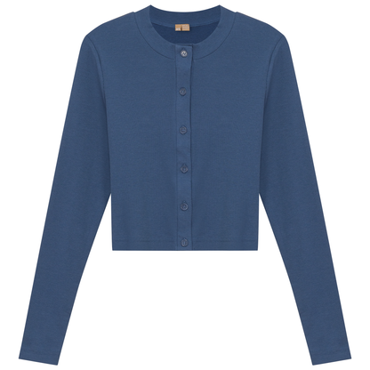 Ribbed Cropped Cardigan Chambray