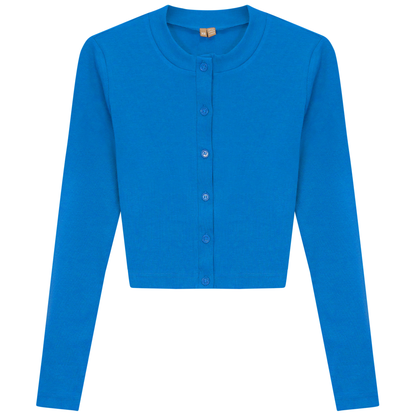 Ribbed Cropped Cardigan French Blue