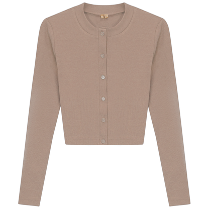 Ribbed Cropped Cardigan Sand
