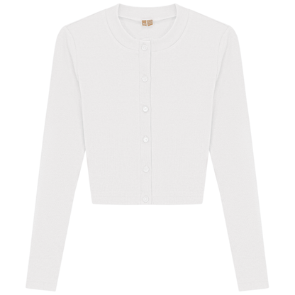 Ribbed Cropped Cardigan White