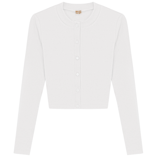 Ribbed Cropped Cardigan White
