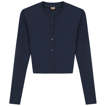 Ribbed Cropped Cardigan Dark Navy