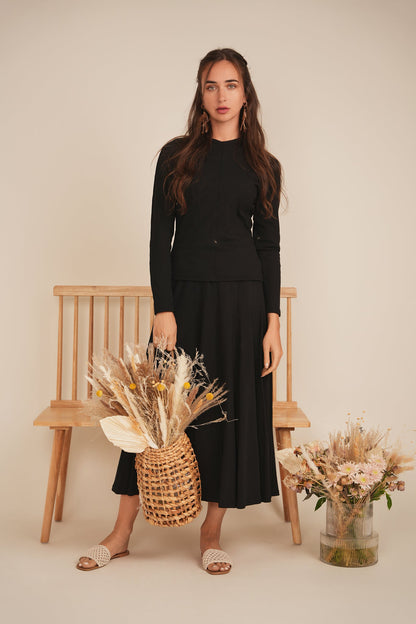 Ribbed Midi Panel Skirt