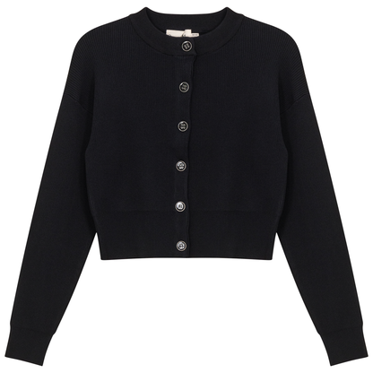 Cropped Knit Cardigan Black