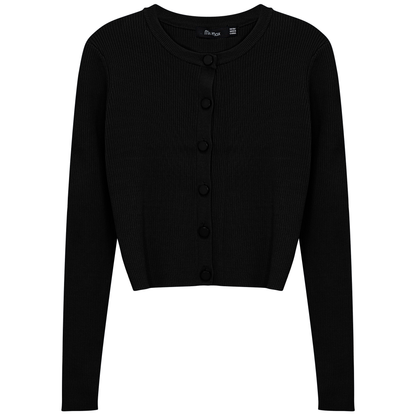 Cropped Fit Ribbed Knit Cardigan Black