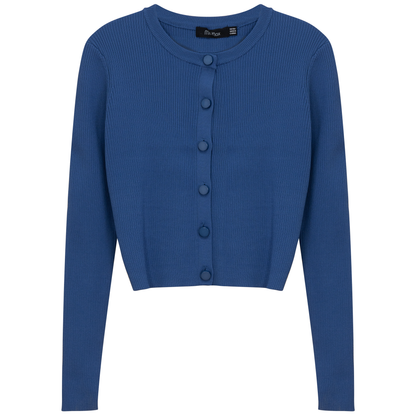 Cropped Fit Ribbed Knit Cardigan Dark Denim